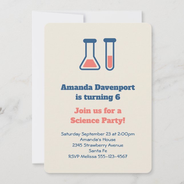 Invitation Beaker & Test Tube Science Thème Anniversaire (Devant)