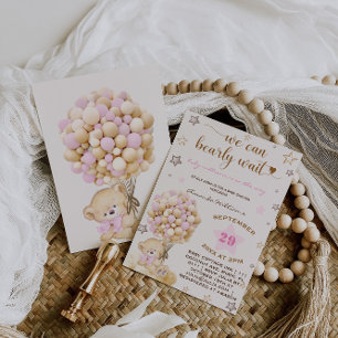 Invitation Bear Bébé rose Fille Baby shower Vintage