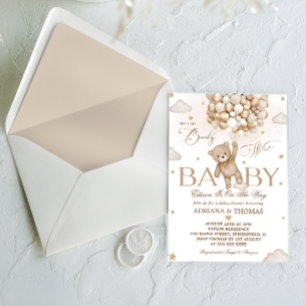 Invitation Bear Beige Brown Genre Baby shower neutre