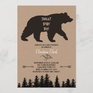 Invitation Bear Boy Baby shower Rustic Woodland Kraft