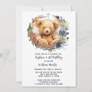 Invitation Bear Boy First Birthday and Baptism