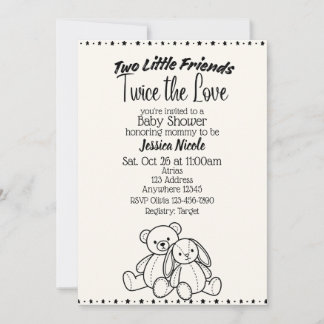 Invitation Bear & Bunny Stuffies Twin Baby Shower