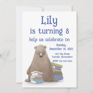 Invitation Bear Cute Avec Livres Anniversaire, Personnalisabl