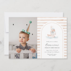 Invitation Bear de voile Tan Stripe photo premier anniversair