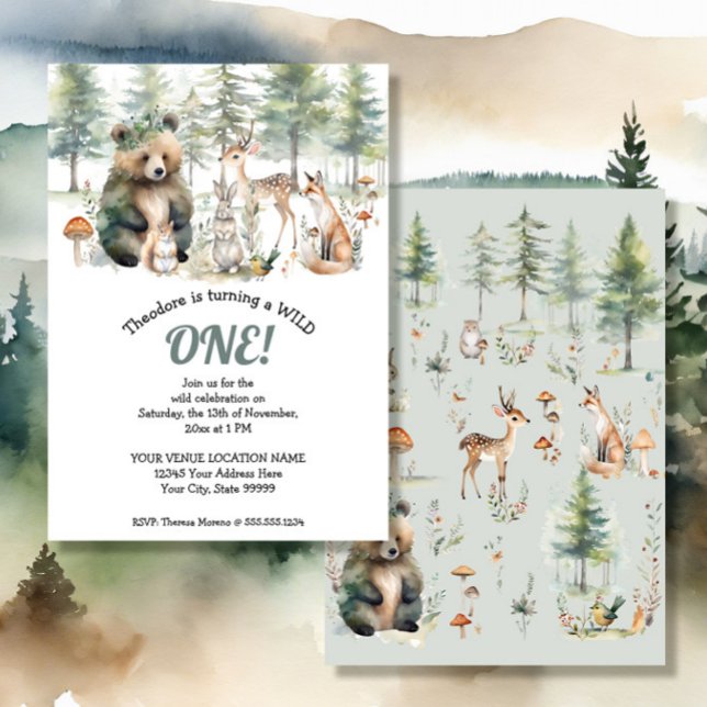 Invitation Bear Deer Forest Woodland Cute Animaux Anniversair (Créateur téléchargé)