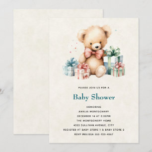 Invitation Bear en peluche mignonne avec Baby shower présent