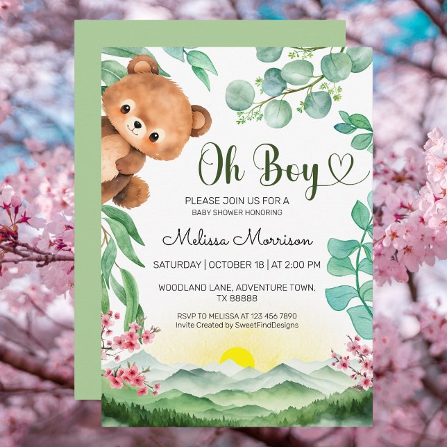 Invitation Bear Forest Cub Bébé Garçon Douche (Bear Forest Cub Baby Boy Shower Invitation)