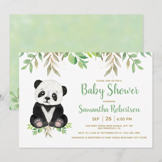 Invitation Bear Green Baby shower neutre genre (Devant / Derrière)