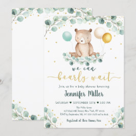Invitation Bear Greenery Or Genre Baby shower neutre