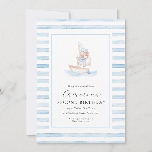 Invitation Bear marin Bear Bleu Bleu Bande Anniversaire (Devant)