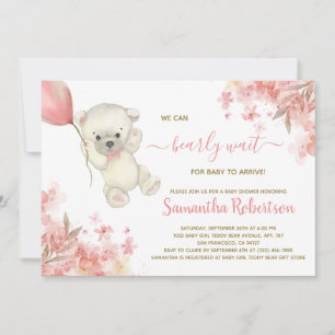 Invitation Bear mignonne rose floral Balloon Baby shower fill