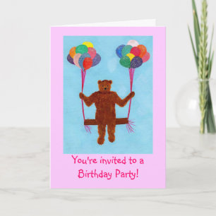 Invitation Bear on Balloon Swing Anniversaire pour enfants