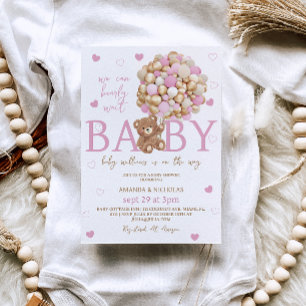 Invitation Bear Pink Balloons Girl Baby shower