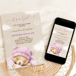 Invitation Bear Winter Baby Girl Douche