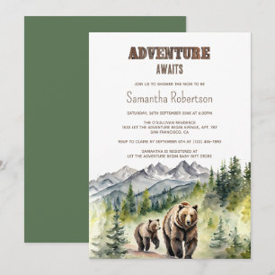 Invitation Bear Woodland Forest Adventure Await Baby shower