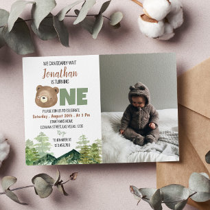 Invitation Bearly Turner One Woodland 1er Anniversaire Photo