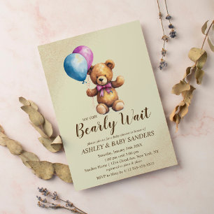Invitation Bearly Wait Baby shower neutre, bleu et rose