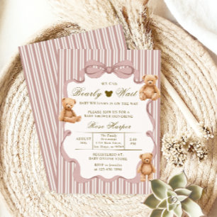 Invitation Bearly Wait Baby Shower Teddy Bear Classique Migno