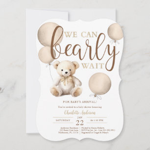 Invitation Bearly Wait Balloon Neutre Baby shower Ours Teddy
