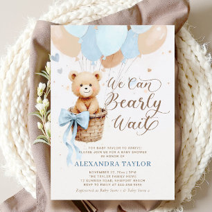 Invitation Bearly Wait Balloons Bow Blue Tan Boy Baby shower