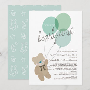 Invitation Bearly Wait Bear Mint Baby shower par courrier