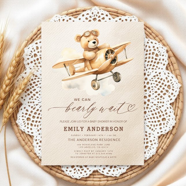 Invitation Bearly Wait Beige Genre Neutre Baby shower (Créateur téléchargé)