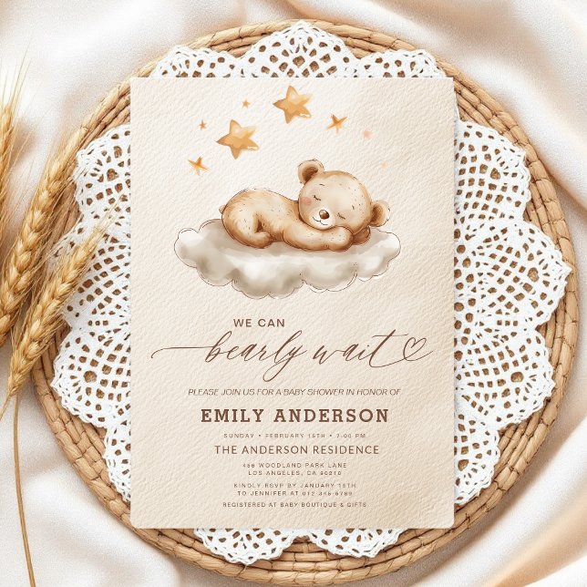 Invitation Bearly Wait Beige Genre Neutre Baby shower (Créateur téléchargé)