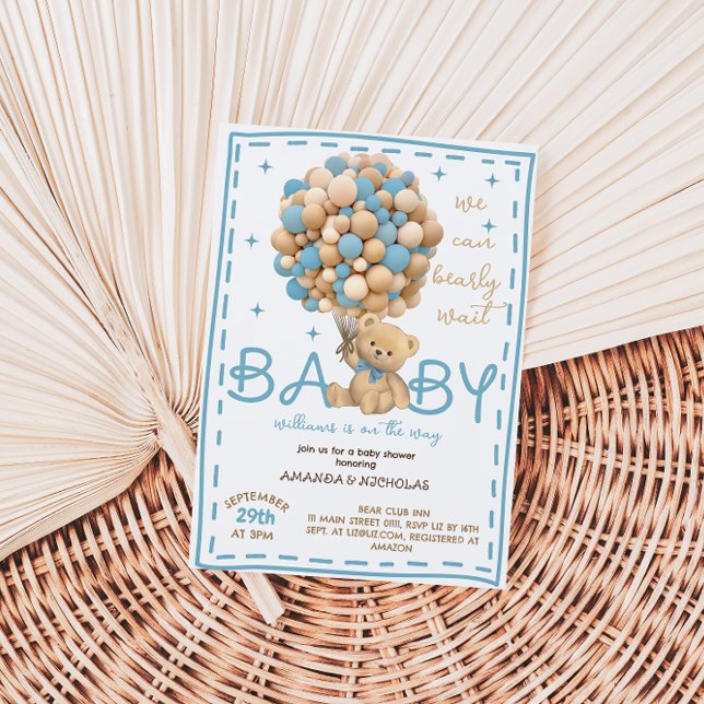 Invitation Bearly Wait Blue Bear Balloon baby shower (Créateur téléchargé)