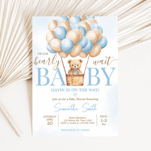 Invitation Bearly Wait Blue Hot Air Baby shower de ballon à a
