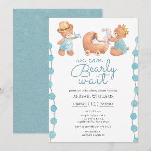 Invitation Bearly Wait Blue Teddy Bear Baby shower