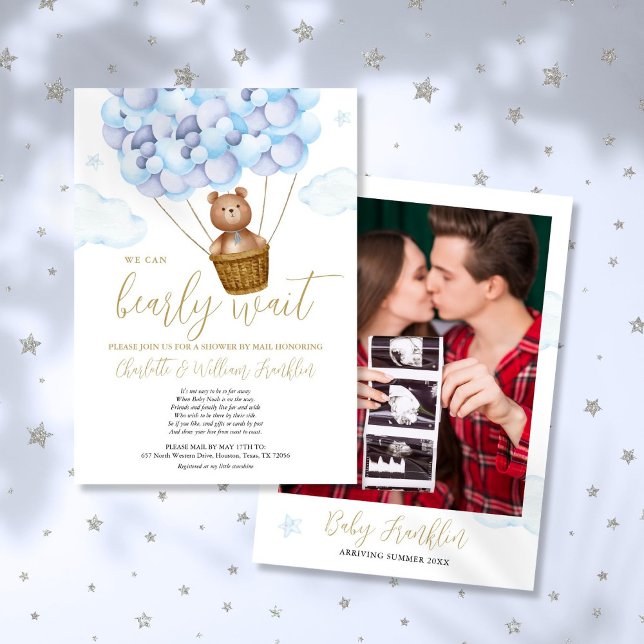 Invitation Bearly Wait Boy Baby shower Par Mail Photo (Bearly Wait Boy Baby Shower By Mail Photo Invitation)