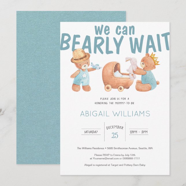 Invitation Bearly Wait C'est un Baby shower d'ours en peluche (Devant / Derrière)