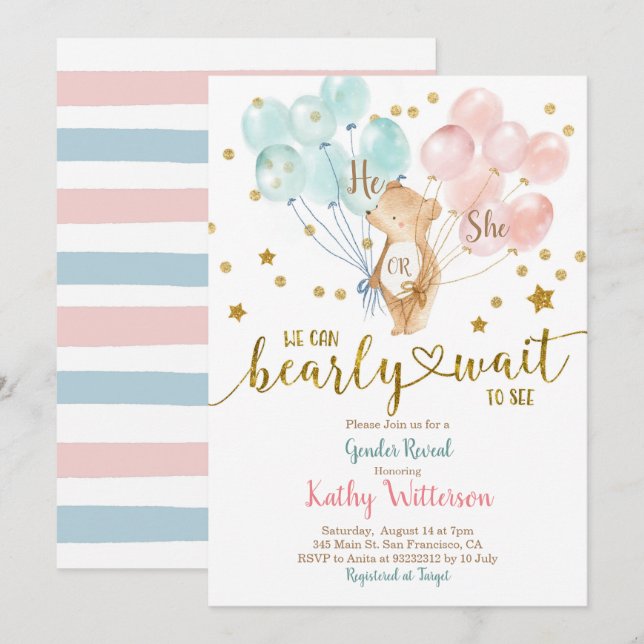 Invitation Bearly Wait He ou She Genre Reveillez Baby shower (Devant / Derrière)