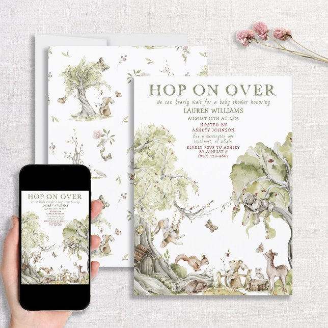 Invitation Bearly Wait Hop on Over Woodland Baby shower (Créateur téléchargé)