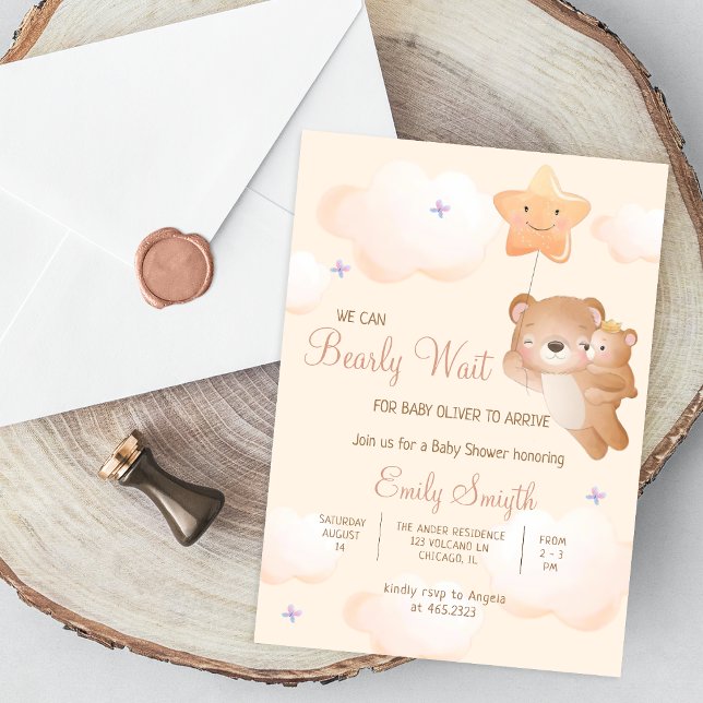 Invitation Bearly Wait Maman Ours Animal Cub Baby shower (Créateur téléchargé)
