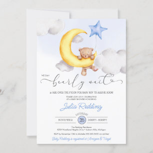 Invitation Bearly Wait Moon & Star Teddy Bear Boy Baby shower