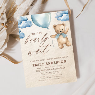 Invitation Bearly Wait Neutre Beige & Baby shower Garçon Bleu
