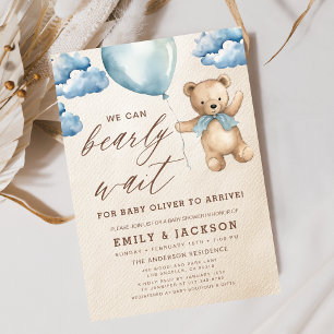Invitation Bearly Wait Neutre Beige & Baby shower Garçon Bleu