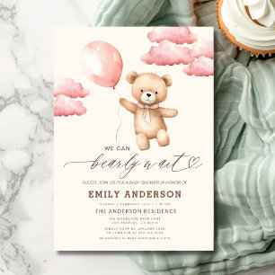Invitation Bearly Wait Neutre Beige & Baby shower Rose fille