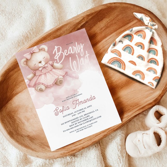 Invitation Bearly Wait Pink Pastel Teddy Bear Baby shower (Créateur téléchargé)