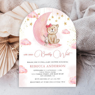 Invitation Bearly Wait Pink Teddy Bear Arche Baby shower