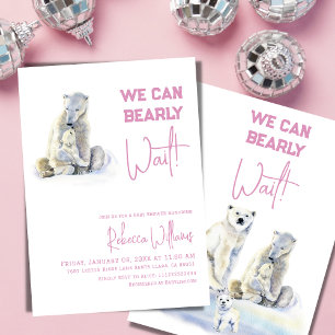 Invitation Bearly Wait Polar Ours rose Fille Baby shower