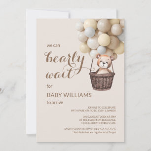 Invitation Bearly Wait Teddy Balloons Jaune Baby shower 