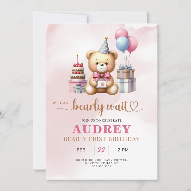 Invitation Bearly Wait Teddy Bear Anniversaire (Devant)