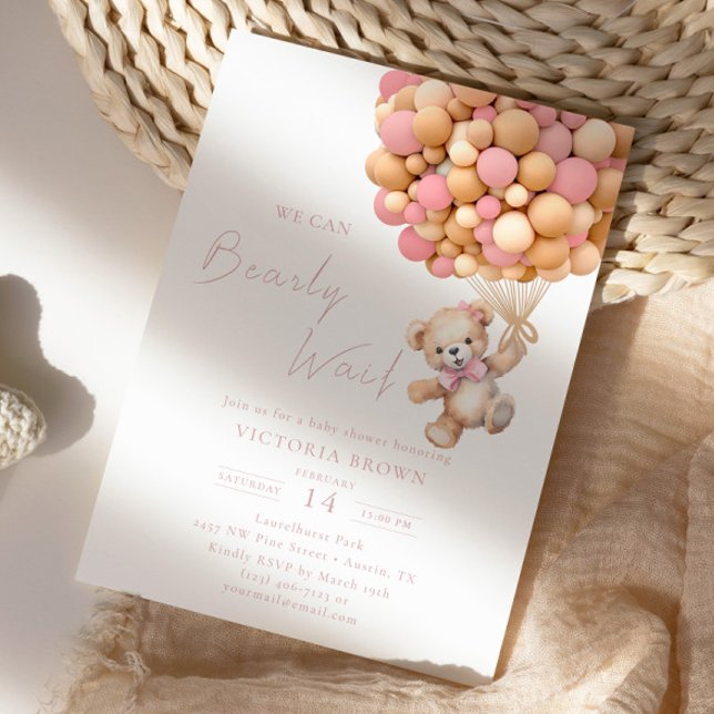 Invitation Bearly Wait Teddy Bear Baby shower rose Balloon (Créateur téléchargé)