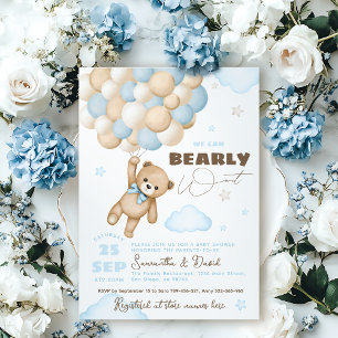 Invitation Bearly Wait Teddy Bear Balloon Baby shower garçon