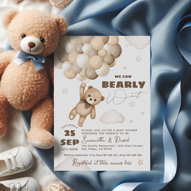 Invitation Bearly Wait Teddy Bear Balloon Genre Neutre Bébé (Créateur téléchargé)