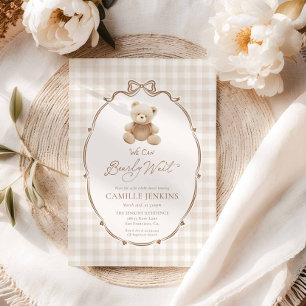Invitation Bearly Wait Teddy Bear En vichy Baby shower Invita