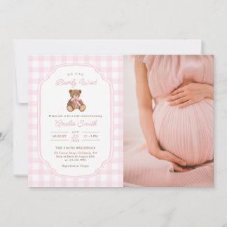 Invitation Bearly Wait Teddy Bear Girl Baby Shower Photo