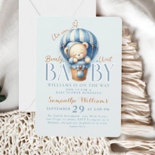 Invitation Bearly Wait Teddy Bear Hot Air Balloon Bleu